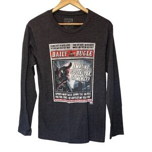 Marvel‎ Spider-Man Daily Bugle Long Sleeve Graphic T-Shirt Mens Medium Charcoal